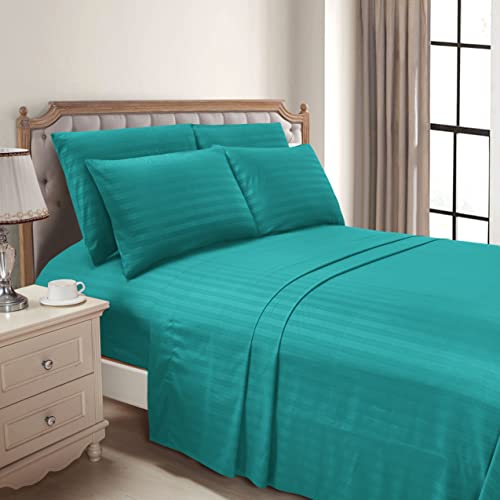 Mocassi King Stripe Sheet Set - Luxury Hotel 1800 Thread Count Bedding Sheets & Pillowcases - Ultra Soft Breathable & Cooling Bed Sheets - Wrinkle Resistant - 6 Piece Set - King, Teal #TOP5