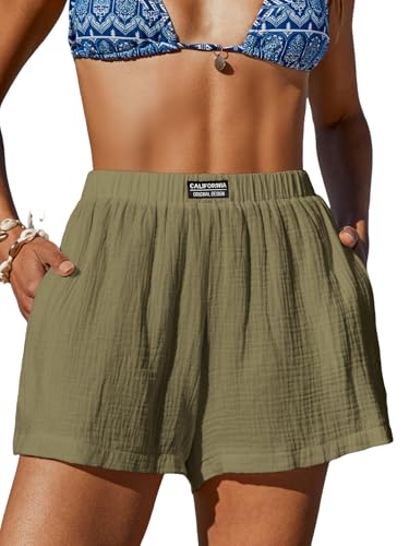 Image of CUPSHE Women's Casual Shorts Cotton High Rise Beach Cover Ups Summer Shorts with Pockets