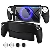 EasEasy Compatible for PlayStation Portal Case, Soft Silicone Protective Cover with 9H Tempered Glass Screen Protector for PS5 Portal Anti-Scratch Skin Case with 4 Cute Thumb Grip Caps-Black