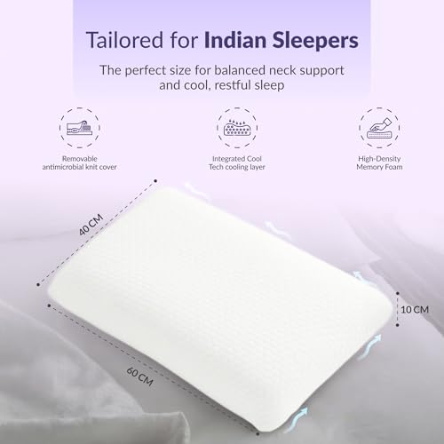 Image of SleepyHug OrthoCurve Plus Memory Foam Pillow | Soft Contouring Orthopedic Support for Neck & Spine | High-Density Pressure-Relief Foam | Breathable Soft Cover | 60x40x10 cm | White (Pack of 2)