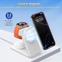 GEEKERA 3 in 1 Kabellose Magnetische Ladestation, Faltbare Ladestation für iPhone 16/15/14/13/12 Pro Max/Plus, Induktive Ladegerät für Apple Watch Ultra/Series 10-5 & AirPods Pro/4/3/2, Weiß – Ansicht 2