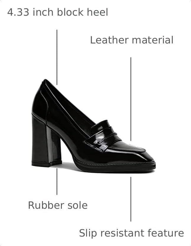 Image of FOWT Dressy High Block Heels Loafers for Women Classical Square Toe Pumps Comfortable Slip On Walking Shoes School Uniform Goth Oxfords US Size 4-16 M