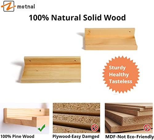 Z metnal Small Decor Shelves, Mini Floating Natural Wooden Display Wall Shelf for Smart Speaker WiFi Collectables, Wood, Wall Mounted, 8 x 5 inch, 2 Pack