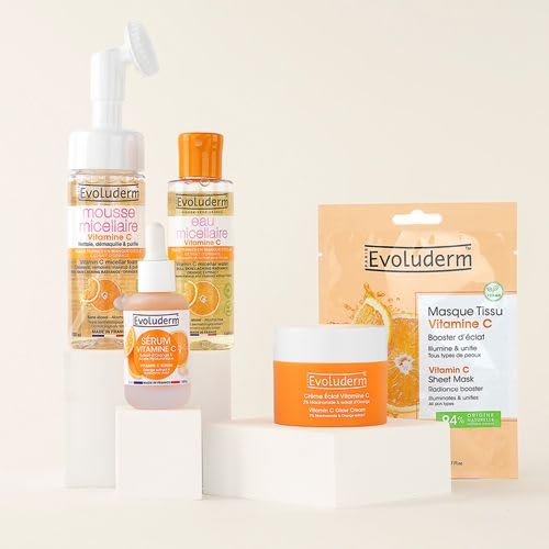 EVOLUDERM Vitamine C gezichtsroutine - C-gezichtscrème + stralingsserum + micellair schuim + micellair water - cadeau-ideeën - Made in France