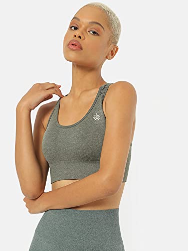 Image of Women's Slip-On Sports Bra | Seamless Technology Full-Coverage Sports Bra | Racerback Medium-Impact Dark Green