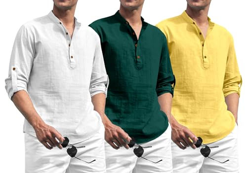 Image of Zombom Combo of Men's Solid Cotton Polyester Blend Full Sleeve Mandarin /Chinese Collor Straight Kurta Shirt (Pack of 3)