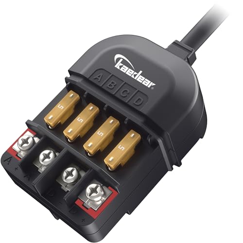 KAEDEAR Motorcycle Power Relay Kit DC12V 20A, Waterproof 4-Way Fuse Block Acc Splitter, Quick-Connect Stripped Wires, 4 Accessory Power Distribution Junction Box - Junction Power Relay KDR-E2