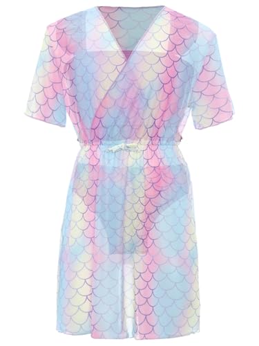 Kids Girls 3Pcs Fish Scales Print Mermaid Mesh Dress Tankini Set Swimwear Beach Pool Cover Up Swimsuit3