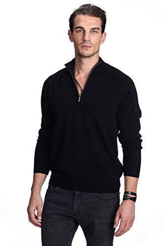 State Cashmere Men's Half Zip Mock Neck Sweater 100% Pure Cashmere Polo Neck Pullover