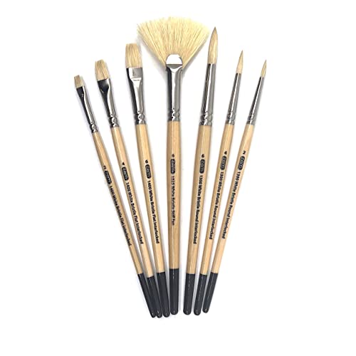Zem Brush Interlocked White Hog Bristle Artist Brush Set Rounds 2,4,6 And Flats 2,4,6 And Stiff Fan 6 #TOP16