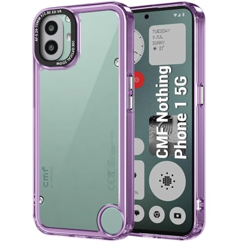 Image of TheGiftKart Hybrid Shockproof Back Cover Case for Nothing CMF Phone 1 5G | Stylish Camera Border | Electroplated Buttons | Crystal Clear Hard Back Cover Case (TPU & PC, Purple Bumper)