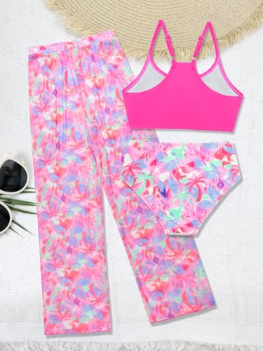 Image of SHEKINI Girls 3 Piece Printed Swimsuit High Waist Bikini Set with Cover Up Pants