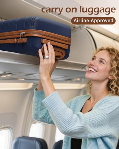 Image of LONG VACATION Luggage Sets with Spinner Wheels, Carry on Suitcase 3 Piece | Tsa Approved Carry On Luggage, ABS+PC Hardshell, YKK Zipper,Lightweight, 20 Inch Luggage for Travel Business, Blue (20 /BP /TB)
