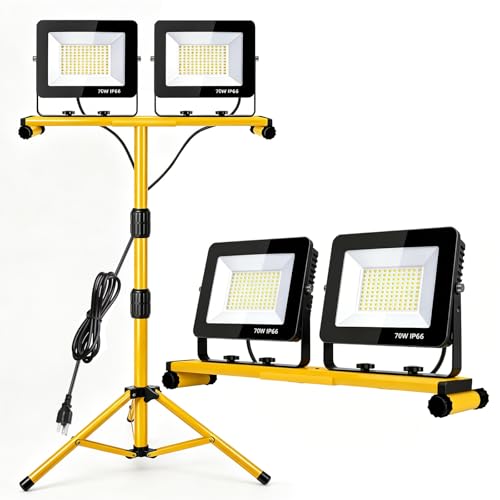 Wufoty LED Work Lights with Stand, 14000 Lumen, 2-Head Adjustable Work Light