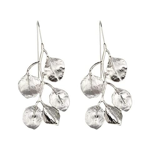 Jerollin Trendy Gold Silver Leaf Dangle Hook Dangling Earrings for Women Dangle Drop Cover