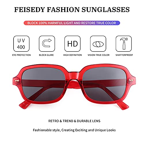 FEISEDY Retro 90s Rectangle Sunglasses Oval Yellow Sunglasses Trendy Irregular Square Sun Glasses for Women Men B27904