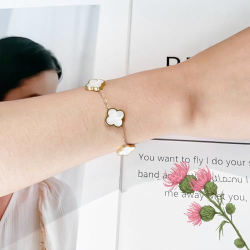 18K gold-plated four-leaf clover lucky bracelet, adjustable chain links for women, double-sided lucky bracelet, fashionable jewellery gift, suitable for men and women3