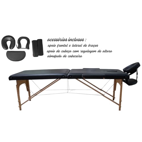Maca Dobrável Madeira 250kg Estética Massagem Portátil Cor Preto - Gold - Modelo Luxo 1,80x70cm
