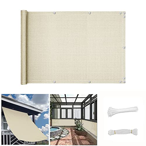QINGLV Brise Vue 60x100cm Balcon Brise Vue Opaque Imperméable Pare Vue Balcon avec Attaches De CâBle Et Cordons -Beige