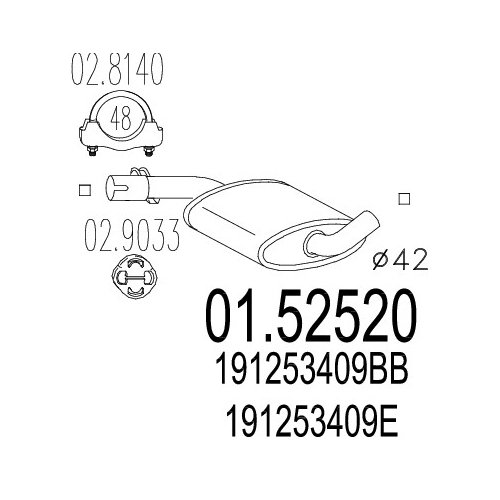 MTS 01.52520 Mittelschalldämpfer Kompatibel mit VW GOLF II 19E, 1G1 191253409BB 191253409D 191253409E