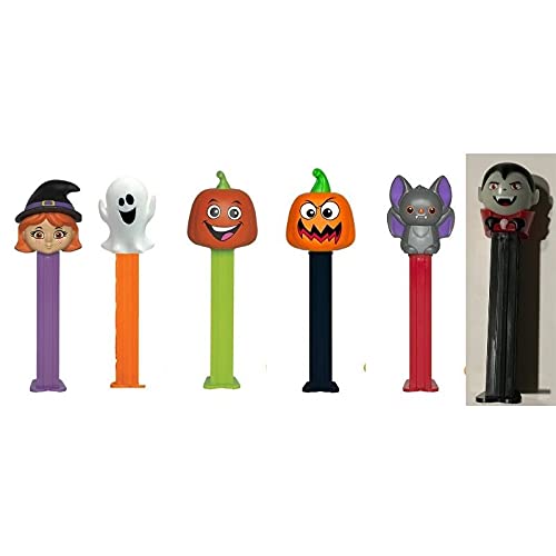 PEZ Halloween Candy Dispensers : Ghost, Scary Pumpkin, Witch, Pumpkin, Vampire, and Vampire Bat 6 Dispensers