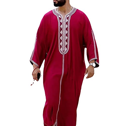 Roupa Muçulmana Masculina Solta Gola Manga Longa Vestido Longo Bordado Dubai Jubba Abaya Roupa Islâm