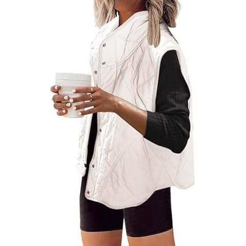 SENSERISE Womens Puffer Vest Quilted Vest Oversized Lightweight Vests Outerwear Padded Jacket Winter Fall Outfits(Cream White,L) Cover