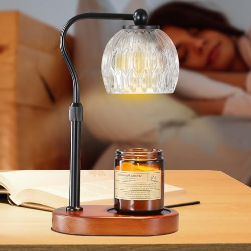 KPUY Lámpara de vela, lámpara de vela con temporizador y regulador de intensidad, ajustable en altura, con 2 bombillas, para velas en frasco y velas sin llama con fragancia, negro