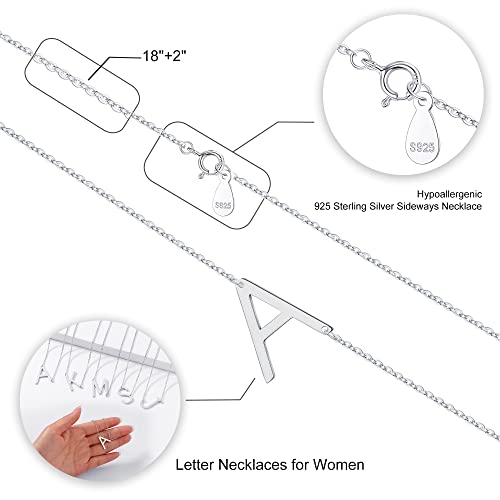 S925 Sterling Silver Sideways Initial Necklaces for Women, Dainty Hypoallergenic Sterling Silver Letter A-Z Pendant Necklace Silver Sideways Initial Letter Necklace for Women Girls Jewelry Gifts2