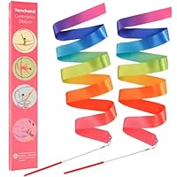 Yeavinfser Gymnastics Ribbon 2 Pack - Colorful Dance Band with Stick for Kids, Perfect for School Play & Home Fun. Vibrant Rainbow Streamers Ideal for Girls' Birthday Parties, Easter