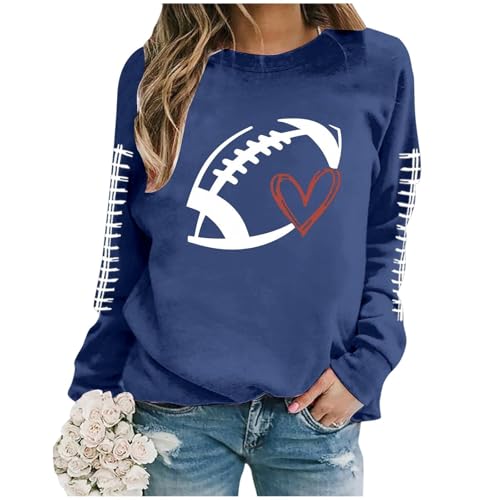 Smoneyful Football Sweatshirts for Women Game Day Outfits Y2K Crewneck Oversized Shirt Long Sleeve Pullover Football Graphic2
