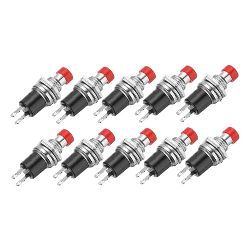sourcing map 10 Pcs 1A 250V AC 7mm Mini Momentary Push Button Switch SPST NC Red Switch Button with Soldering Foot for Electronic Devices