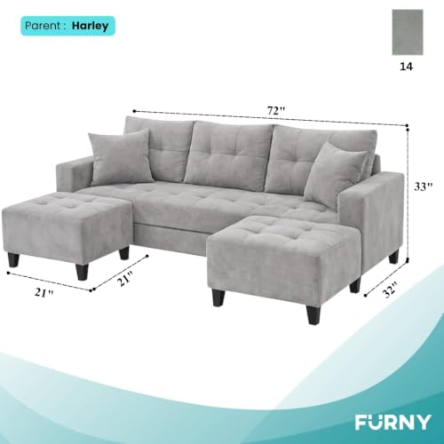 Image of SLEEPIFY Harlon Velvet-Suede Fabric 3 Seater Sofa Set with 2 Ottoman (Light Gray) | Comfortable & Spacious Seating | Modern Sofa Set for Living Room | Soft Touch Upholstery