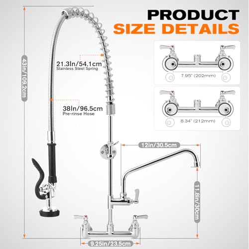 Image of 43 inch Height Commercial Faucet with Sprayer Commercial Sink Faucet
