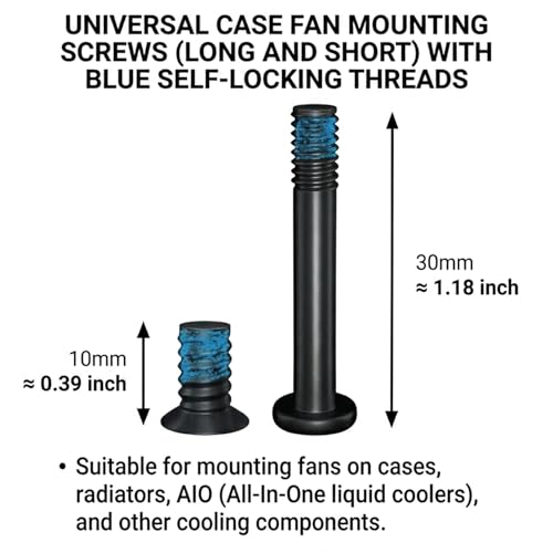 Image of Easycargo 80pcs PC Fan Screw Kit - Black Carbon Steel Screws with Blue Nylon Patch (30x UNC 6-32 30mm + 50x 10mm) - Compatible with 60mm to 360mm Radiator Fans, AIO Coolers, and PC Cases