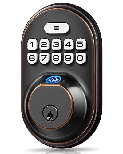 Fingerprint Door Lock, Veise Keyless Entry Door Lock Keypad Deadbolt With 20 Fingerprint, Anti Peeping Password, Auto Lock, Keyed Entry, Smart Locks For Front Door, Easy Install, Oil Rubbed Bronze #TOP15