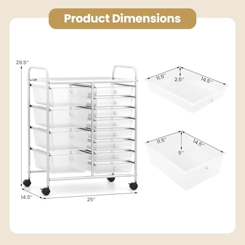 Image of LDAILY 12 Drawer Rolling Storage Cart, Rolling Cart with Drawers for Classroom, Art Supply Craft Organizer on Wheel with Metal Frame & Handles for Home Office School (Clear, 12 Drawer Left-Right)