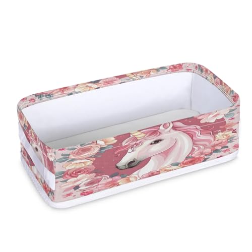 Tablerazzi Toilet Tank Topper Paper Basket with Handle, Unicorn Floral Bathroom Storage Basket for Organizing, Small Fabric Storage Bins for Bathroom Decor
