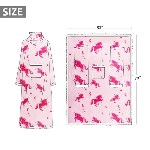 Image of Catalonia Sherpa Wearable Blanket with Sleeves Arms, Comfy Sleeved TV Wrap Blanket, Large Snuggly Throw for Women and Men, Gift for Her,Unicorn