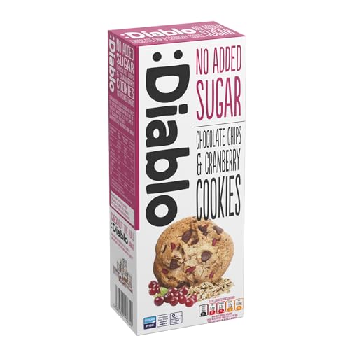 Diablo No Added Sugar Cookies, Chocolate Chips & Cranberry – Low Sugar Snacks, Cookies Biscuits for All, Sweetened with Maltitol, Ideal for Gifting, Festive Hampers & Holiday Events – 135g Pack of 1