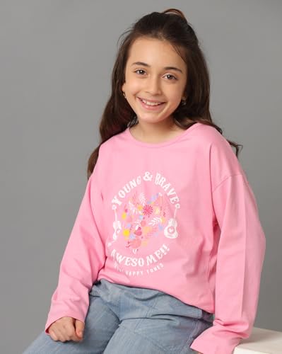 Image of Girls Cotton Tops Collection - Round Neck, Crop Top, Full & Half Sleeve, Drop Shoulder, Ruffle Sleeve, Graphic Printed, Embroidered & Slub Knit Styles, Soft Breathable Fabric for Kids Casual Wear