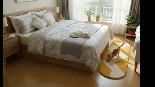 Image of Fluffy Silky Micro Fiber Polyster Carpet /Runner for Bedroom, Study Room, Playing Room, Guest Room ETC. 2x5 Feet, (Yellow and Ivory Chevron Pattern)