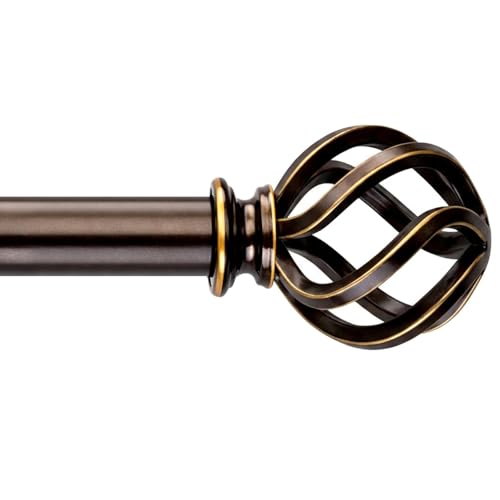 Curtain Rods 18 to 88 Inches, 1 Inch Modern Drapery Rods, Adjustable Heavy Duty Curtain Rod, with Twisted Cage Finial for Home & Office (18"-88"Coffee Gold)