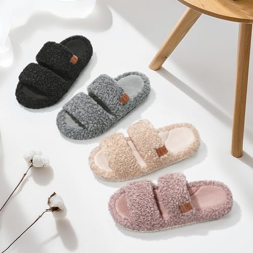 ATHMILE Womens Slippers Lightweight Arch Support Open-Toe Fuzzy House Slippers for Women Cozy Memory Foam Indoor Outdoor Double-Strap Design4