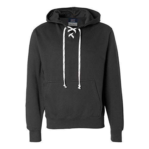Hockey Hoodie Lace Up Sweatshirt  Mens Hockey Sweatshirt with Laces  Black, XXL