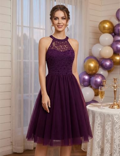 Image of Dressystar Women's Sequin Short Prom Dress Sparkly Halter Tulle Cocktail Party Homecoming Dresses