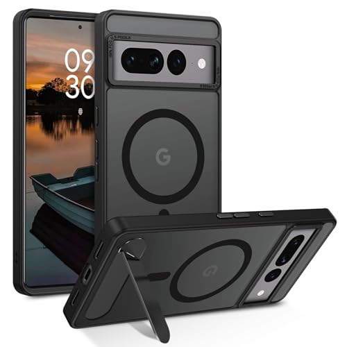 GUAGUA for Google Pixel 7 Pro Case with Stand, Magnetic Cases with Foldable Invisible Stand Translucent Matte Back Slim Protective Shockproof Kickstand Phone Case for Google Pixel 7 Pro 6.7', Black