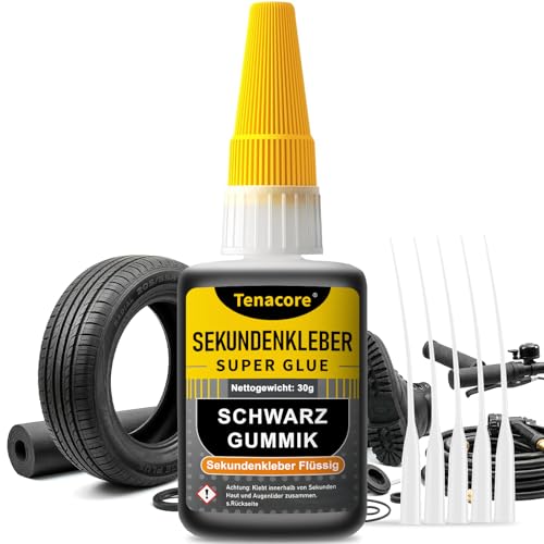 Gummikleber Schwarzer Extra Stark 30g Sekundenkleber Gummi Extra Stark Superkleber mit Anti-Verstopfungskappe HitzebestÄNdig Wasserfest für Gummi RC Reifen Auto Dichtungen Schläuche