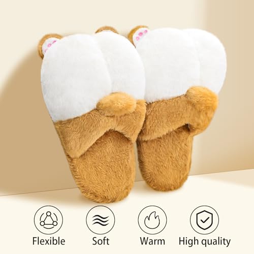 Lethargic Corgi Slippers for Women, Cute Animal Plush Shoes, Novelty Dog Slippers, Fuzzy Warm Bedroom Slippers, Funny Cartoon Gifs2