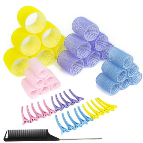 45 Pcs Hair Rollers with Clips, Curlers Rollers for Hair Volume 4 Sizes (60/48/36/25mm) with 20 Pcs Clips, for Long, Medium, Short, Thick & Fine Hair